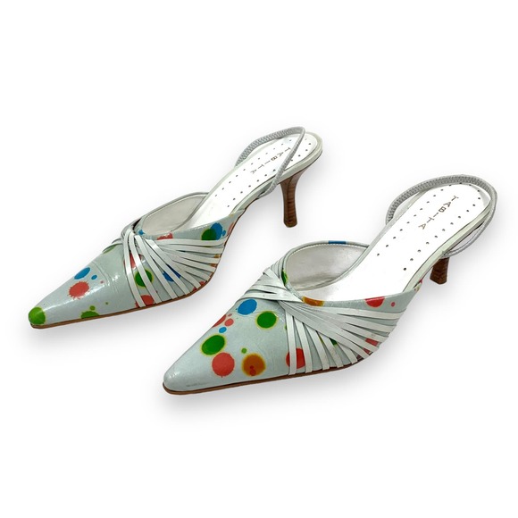 ❌SOLD❌ 1990's leather pointed toe funky slingback heels by TABITA - Picture 2 of 13